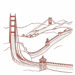 the golden gate bridge is drawing with pen on paper