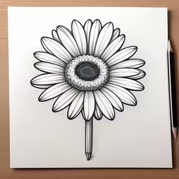 a black and white drawing of a flower
