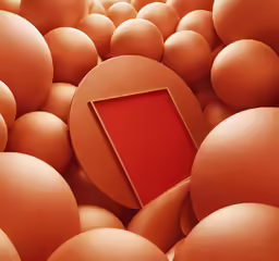 a red circle surrounded by many orange eggs