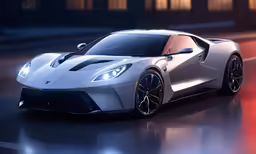 a grey and black sports car driving on a street