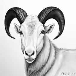 an ink drawing of a ram with horns