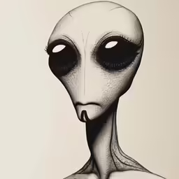 the head of an alien woman with large eyes