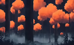 a bunch of clouds flying through the air above a forest
