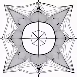 four point drawing on white paper with two squares,an abstract black and white drawing of a star