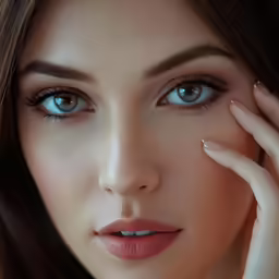 a pretty woman with long brown hair and blue eyes