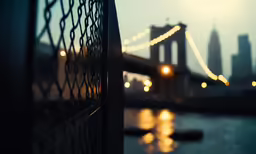 a view from the shore of a body of water at dusk