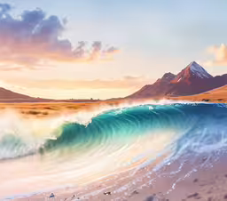 an ocean wave coming out of the ocean,an ocean scene with large waves crashing on the shore