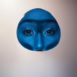 a woman has her face painted blue