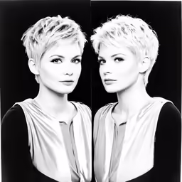 two women are shown in a black and white photo