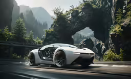 a futuristic looking car driving down the street