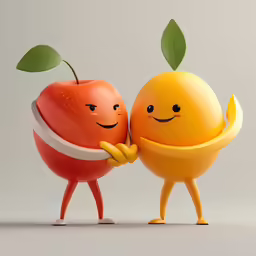 two apples in different stages of giving each other an apple