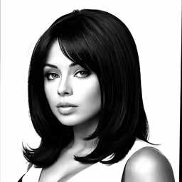 a black and white photo of a woman with short hair