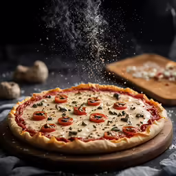 the pizza is sitting on a table and has pepperoni