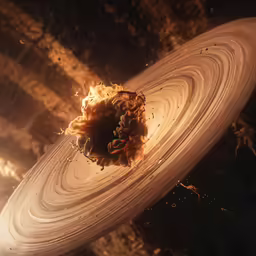 a distant, ringed object with its rings spinning around