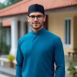 the man wears glasses and an over - sized black cap