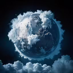 clouds in the shape of the earth are floating on the dark background