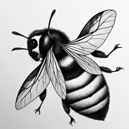 a drawing of a bee that is black and white