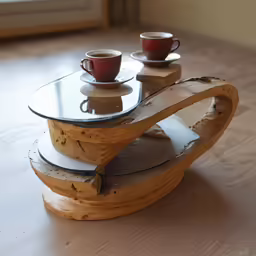 a piece of furniture made out of wood and glass