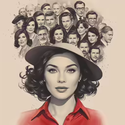 a woman wearing a hat with many people