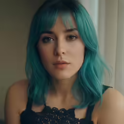 an image of a woman with green hair