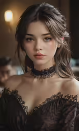 the young woman is wearing a black dress