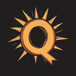 an orange and black q on a dark background