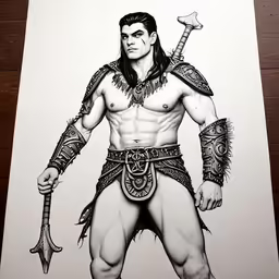 a drawing of a man wearing a horned outfit