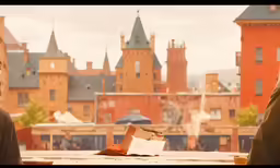 a person looking over a rooftop at the old city