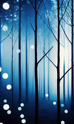 several spheres floating in the air near trees