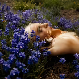 a woman laying in the bluebells