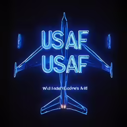 the usaf neon sign is blue with orange trim
