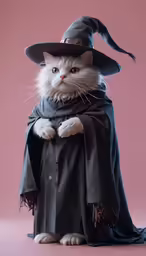 a cat wearing a wizard hat and cloak