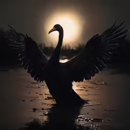a very pretty duck in the water with wings spread