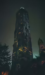a tall tower that has many lights on it
