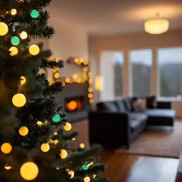a decorated christmas tree is surrounded by bright lights