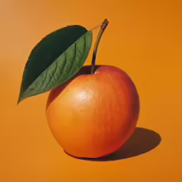 the large orange has green leaves on it