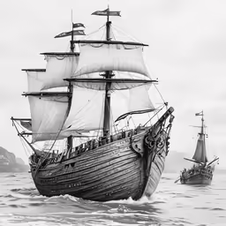 an old pirate ship is out on the water