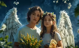 the beautiful angel and her companion pose for a photo