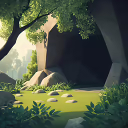 a painting shows the entrance to an artificial, unmade, underground cave