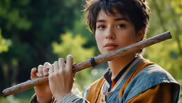 a asian man is holding a stick in his hands
