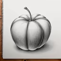 a pencil drawing of a pumpkin with a face on top