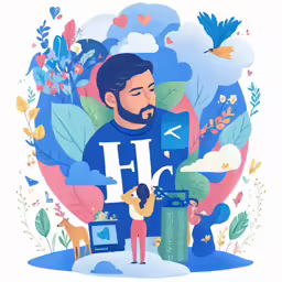 an illustration depicting a man holding a child
