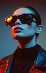 the woman is wearing a pair of yellow glasses