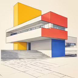 color blocked building with steps and stairs