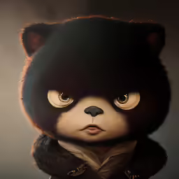 a stuffed animal with a hat, coat and a collar