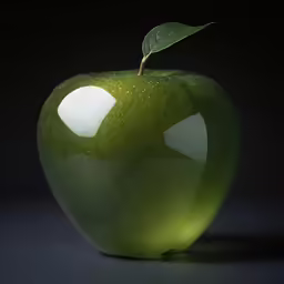 a green apple with two sides divided by white spots