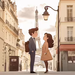 a man standing next to a woman on a city street