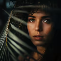 the woman looks at the camera with an intense look
