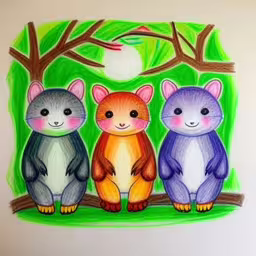 three little bears are on the tree branch