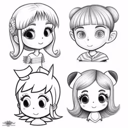four different pictures of girls with various hair and face expressions,the cartoon characters for this project